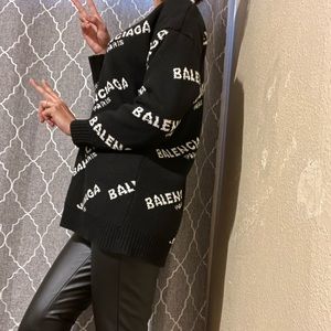 Balenciaga Wool Oversized All-over Logo Sweatshirt in Black